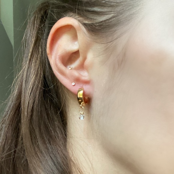 18k Gold Filled Herkimer Diamond Huggies - Picture 9 of 10